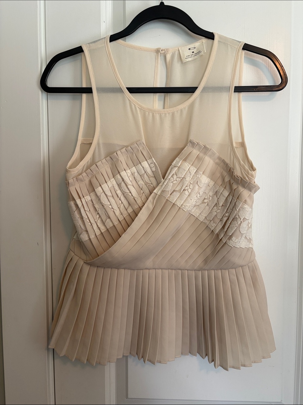 Pins and Needles Cream Pleated Lace Peplum Top